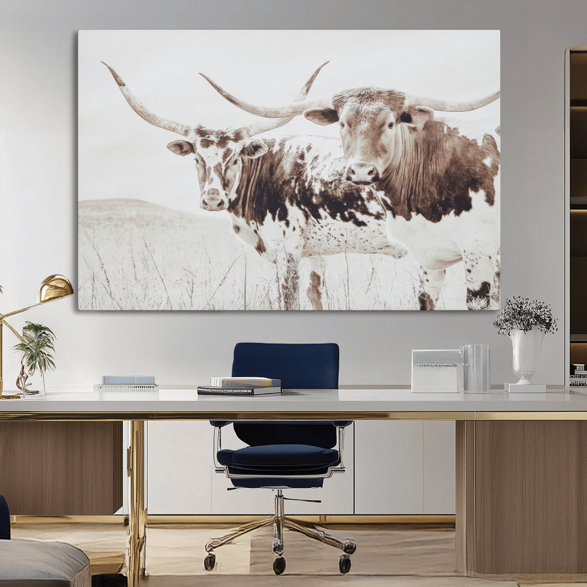 Longhorn Wall Art Canvas Print – Framed Western Cow Rustic