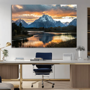 Mountain Sunset Wall Art Canvas Print – Framed Alpine