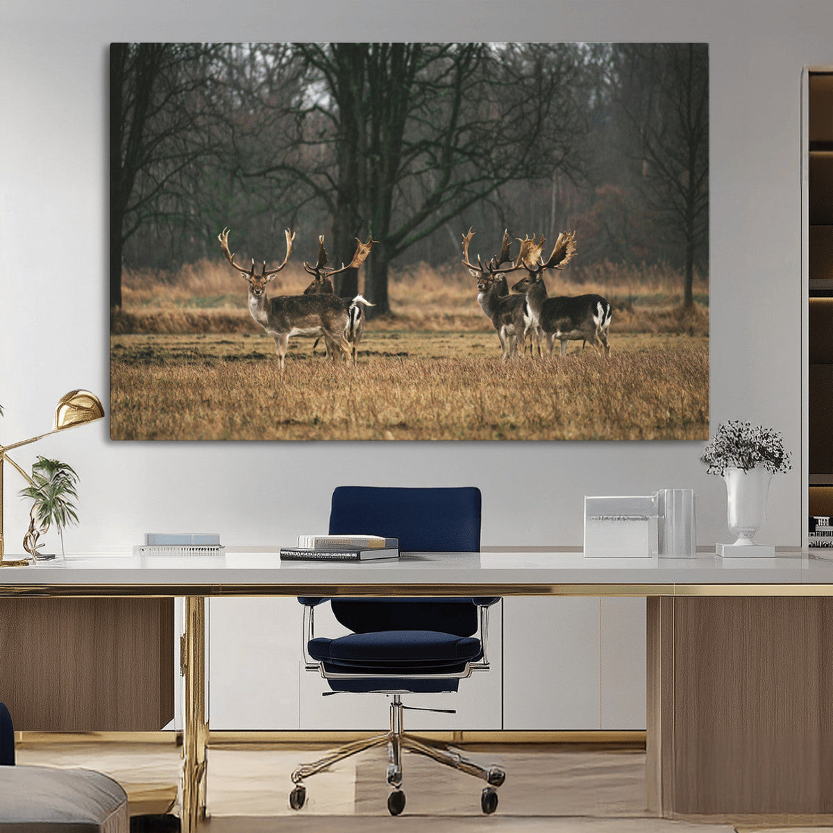 Deer Wall Art Canvas Print – Framed Rustic Wildlife Stags