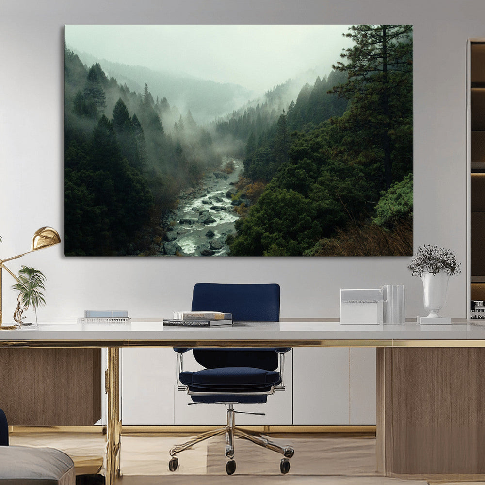 Misty Forest Wall Art Canvas Print – Framed Foggy River