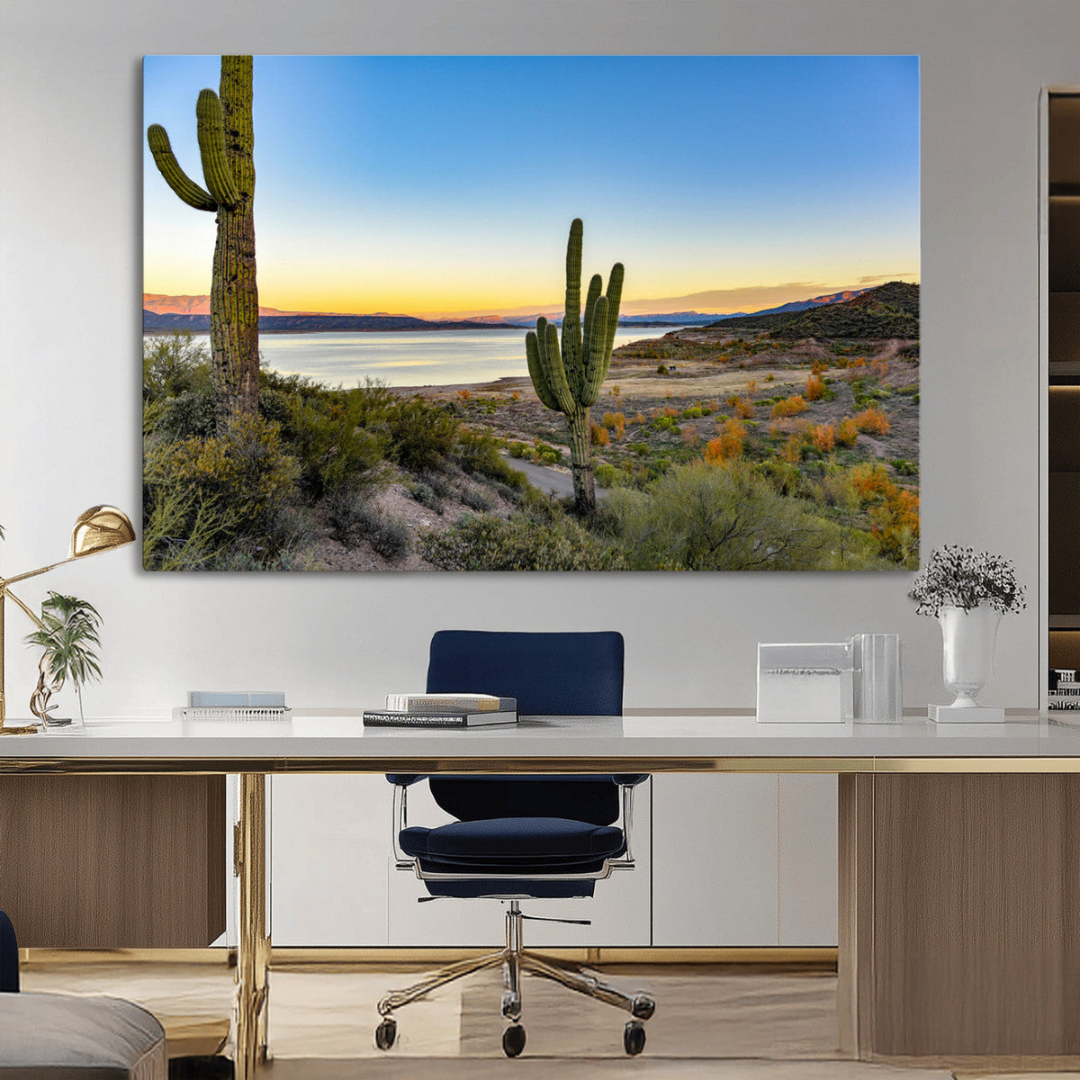Saguaro Cactus Wall Art Canvas Print – Framed Desert Sunset