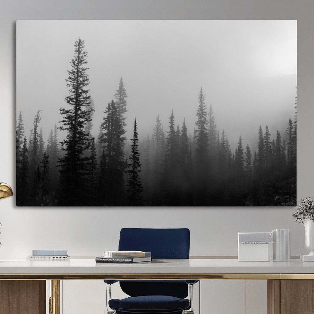 Misty Pines Wall Art Canvas Print – Framed Woodland