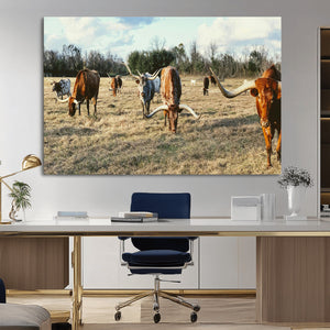 Texas Longhorns Wall Art Canvas Print – Framed Rustic Farm
