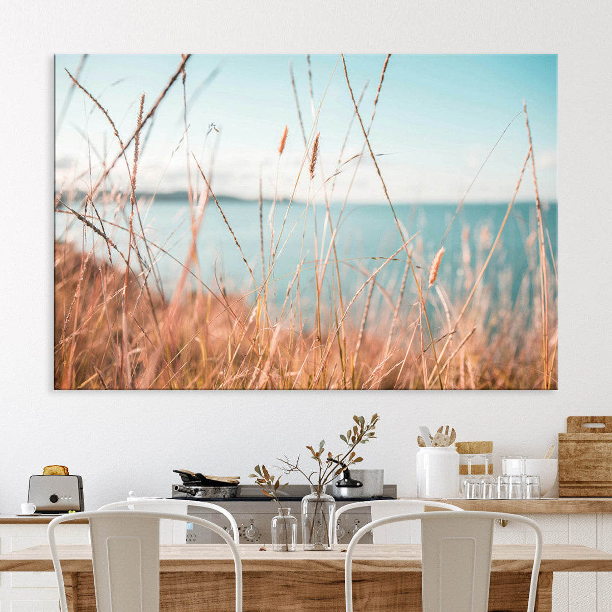 Coastal Grass Landscape Wall Art Canvas Print – Golden