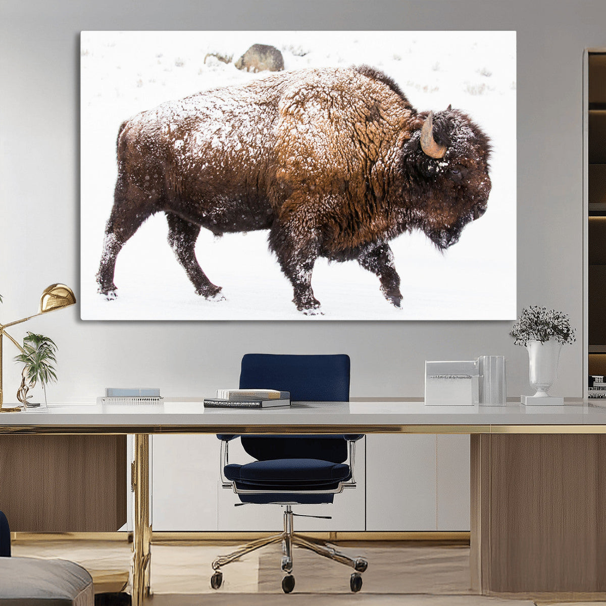 Snowy Buffalo Wall Art Canvas Print – Framed Wildlife