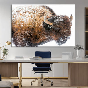 Snowy Buffalo Wall Art Canvas Print – Framed Rustic Lodge