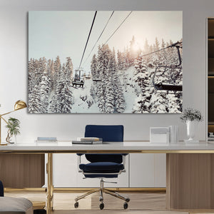 Frosty Pines Wall Art Canvas Print – Framed Cozy Cabin Ski