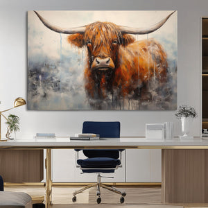 Scottish Highland Wall Art Canvas Print, Framed Longhorn Art