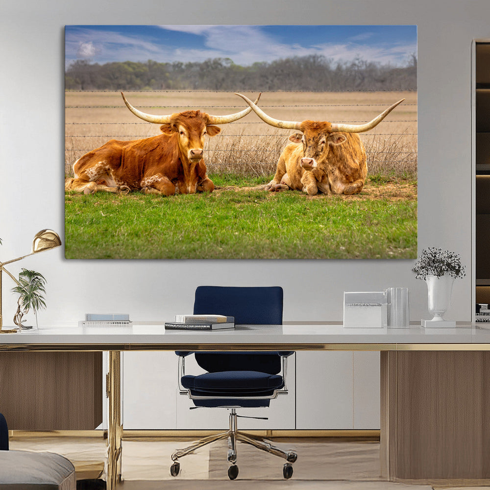 Texas Longhorn Pair Wall Art Canvas Print – Peaceful Rustic