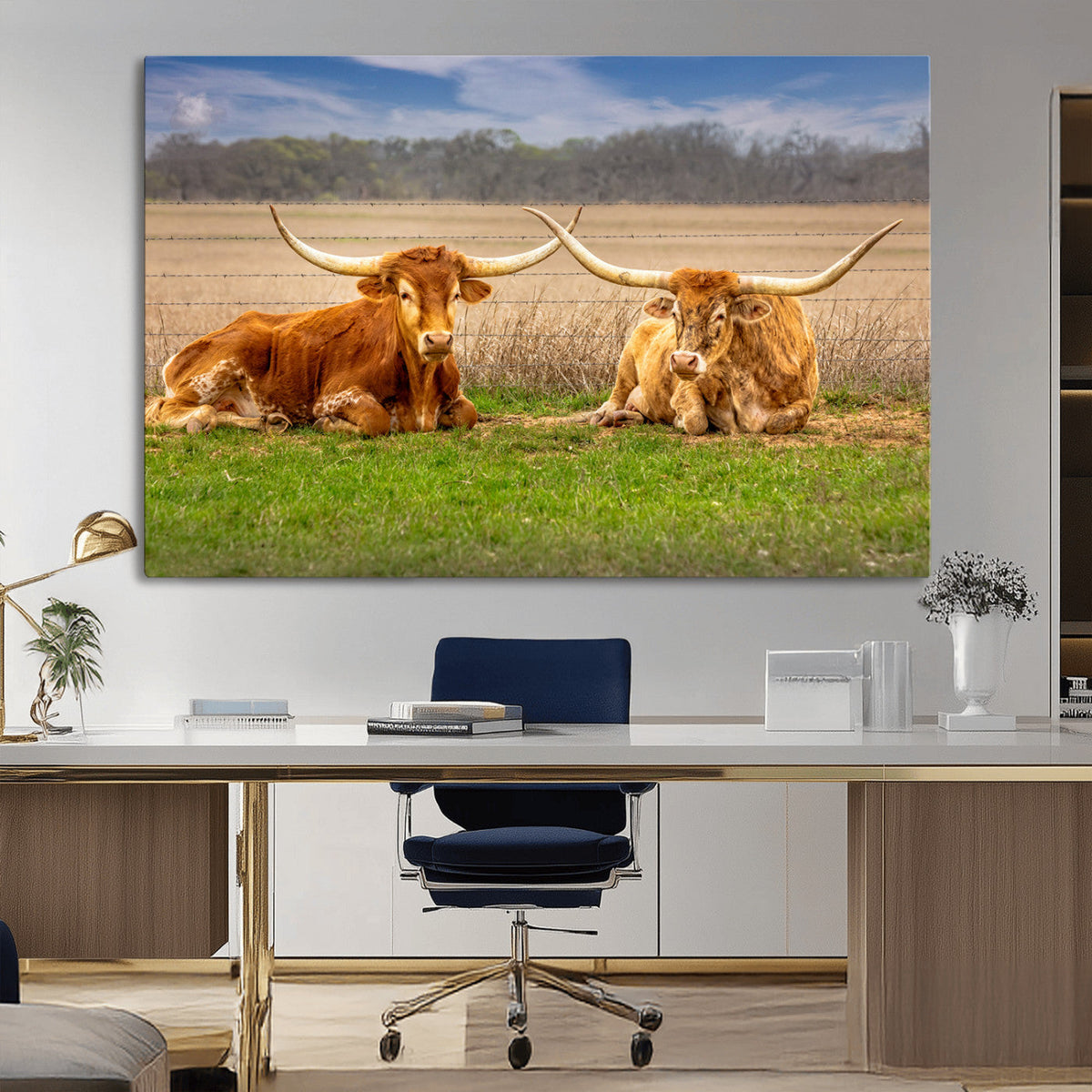 Texas Longhorn Pair Wall Art Canvas Print – Peaceful Rustic
