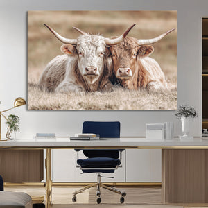 Couple Highland Cows Wall Art Canvas Print – Peaceful Meadow