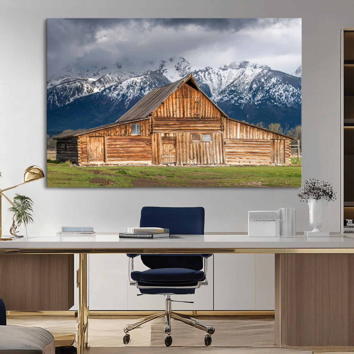 Rustic Wooden Barn Wall Art Canvas Print – Snowy Mountain