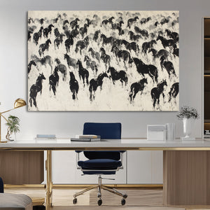 Wild Horse Stampede Wall Art Canvas Print – Monochrome