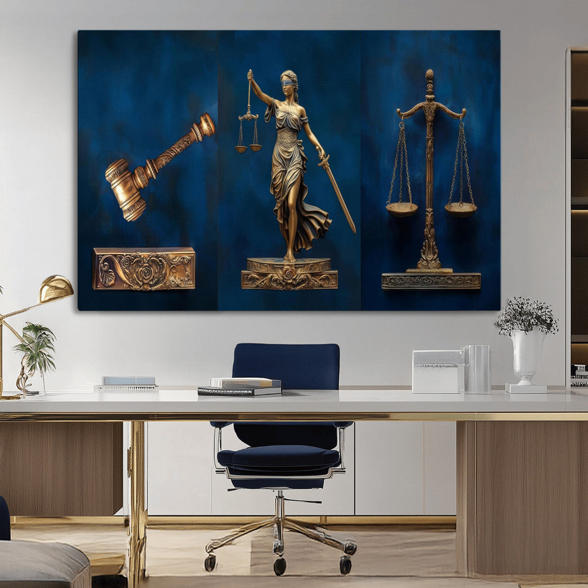 Lady Justice Wall Art Canvas Print – Elegant Gold Legal