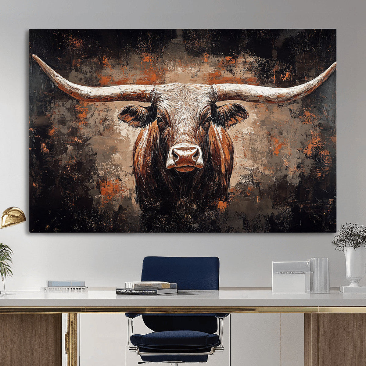 Abstract Longhorn Wall Art Canvas Print – Vintage Western