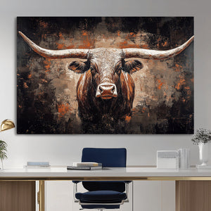 Abstract Longhorn Wall Art Canvas Print – Vintage Western