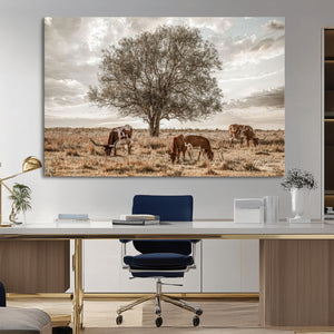 Texas Longhorn Cattle Wall Art, Rustic Western Ranch Canvas