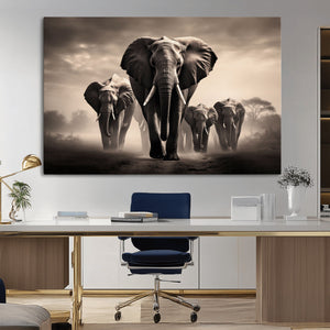 Elephant Family Wall Art Canvas Print, Framed Elephant Wall