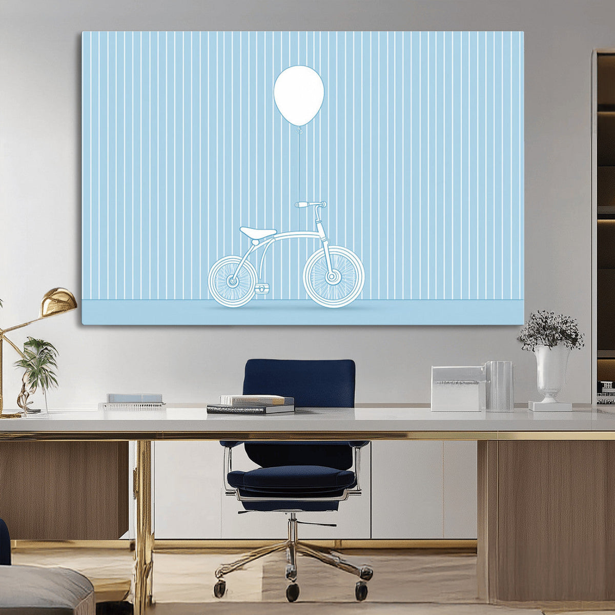 Minimalist Bicycle Balloon Canvas Wall Art – Playful Blue
