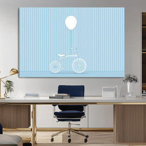 Minimalist Bicycle Balloon Canvas Wall Art – Playful Blue