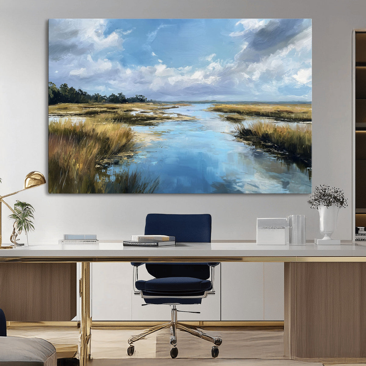Marshland Wall Art Canvas Print – Serene Water Reflection