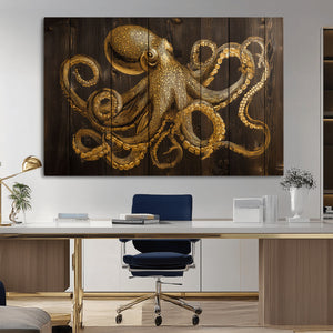 Octopus Wall Art Canvas Print – Wooden Art Sea Creature