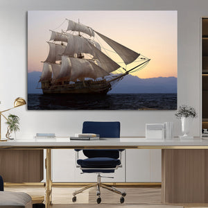 Majestic Sailing Ship Wall Art Canvas Print, Sunset Ocean