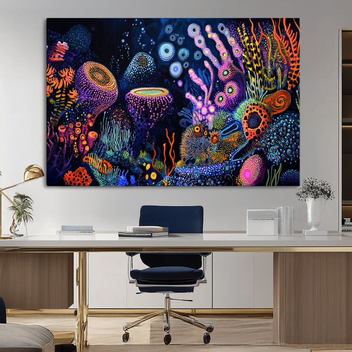 Vibrant Neon Coral Reef Wall Art Canvas Print, Colorful