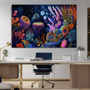 Vibrant Neon Coral Reef Wall Art Canvas Print, Colorful