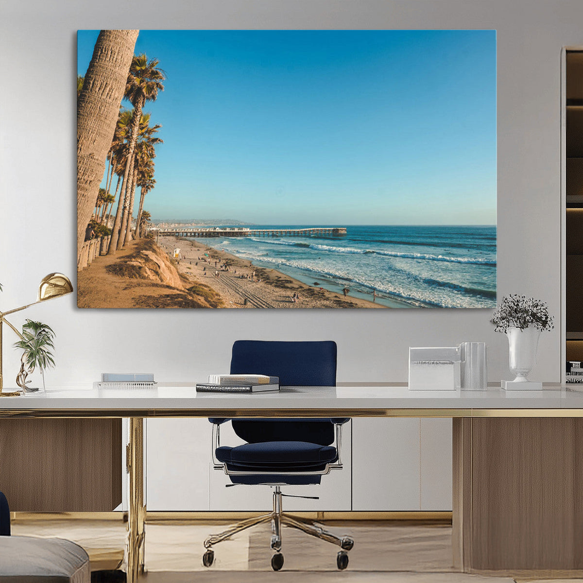 Scenic Beach Wall Art Canvas Print – Tall Palm Trees, Sandy