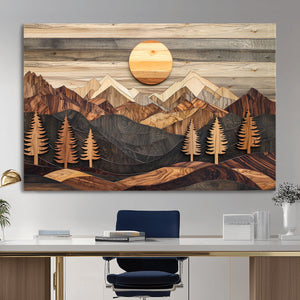 Wood Mountain Wall Art Canvas Print – Layered Forest and