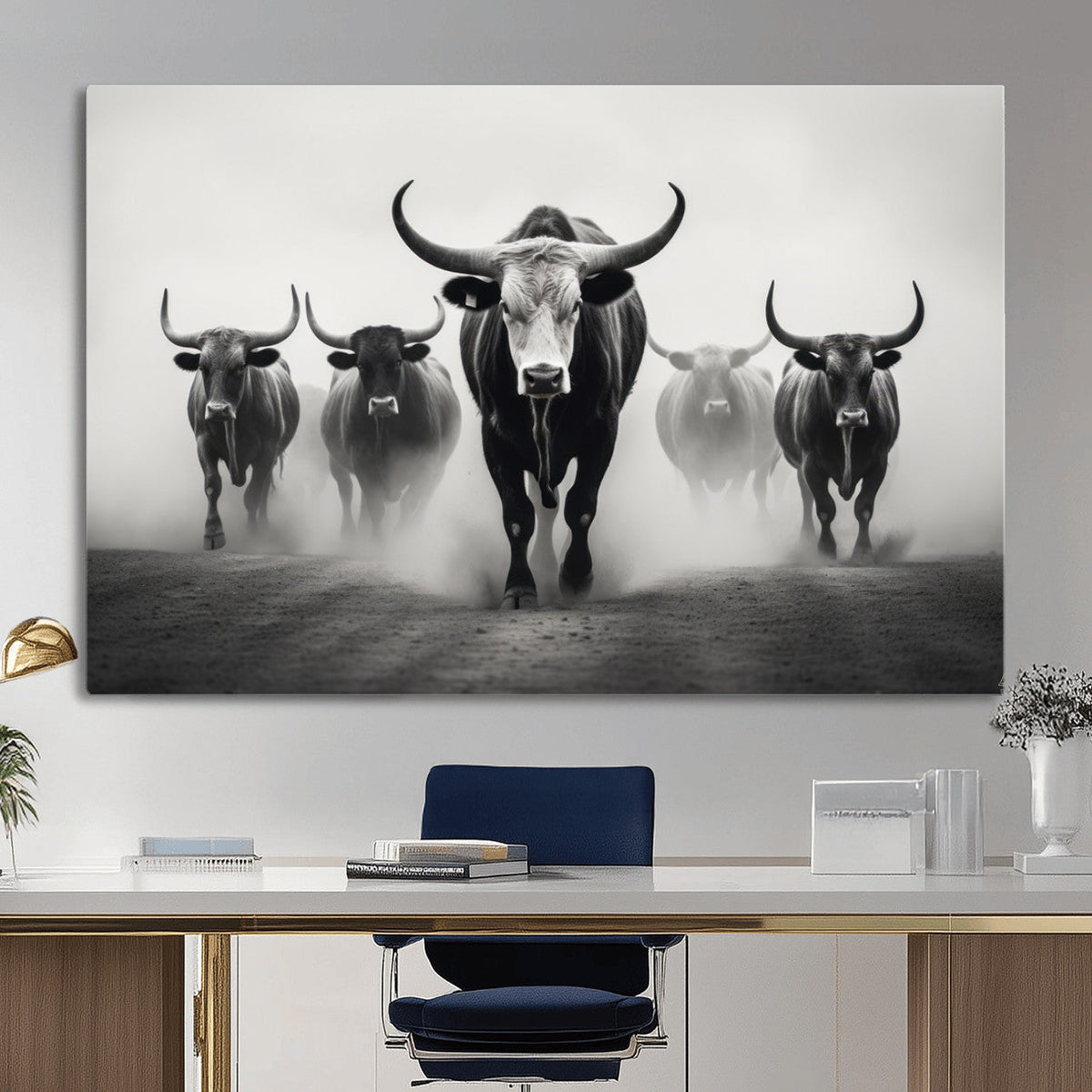 Texas Longhorn Wall Art Canvas Print, Framed Speckled Cow