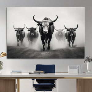 Texas Longhorn Wall Art Canvas Print, Framed Speckled Cow