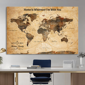 Vintage World Map Canvas Wall Art Print, Personalized