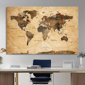 Push Pin World Map Canvas Print – Travel Tracker Wall Art