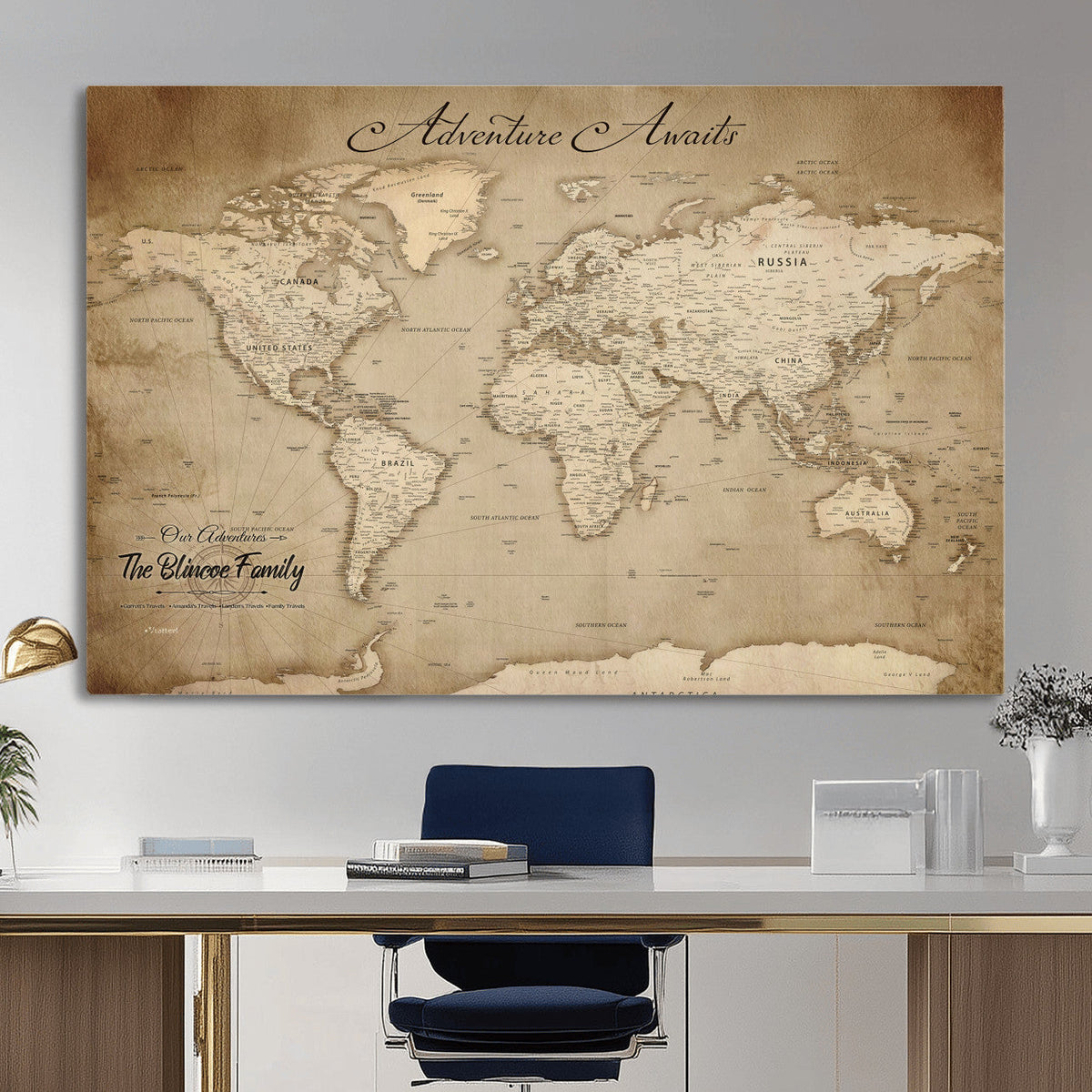 Personalized World Map Wall Art – Customizable Push Pin Map