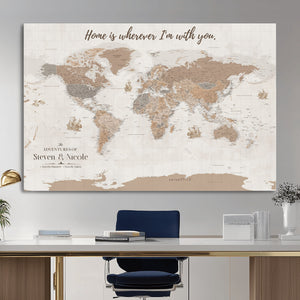 Personalized World Map Wall Art Canvas Print – Customizable