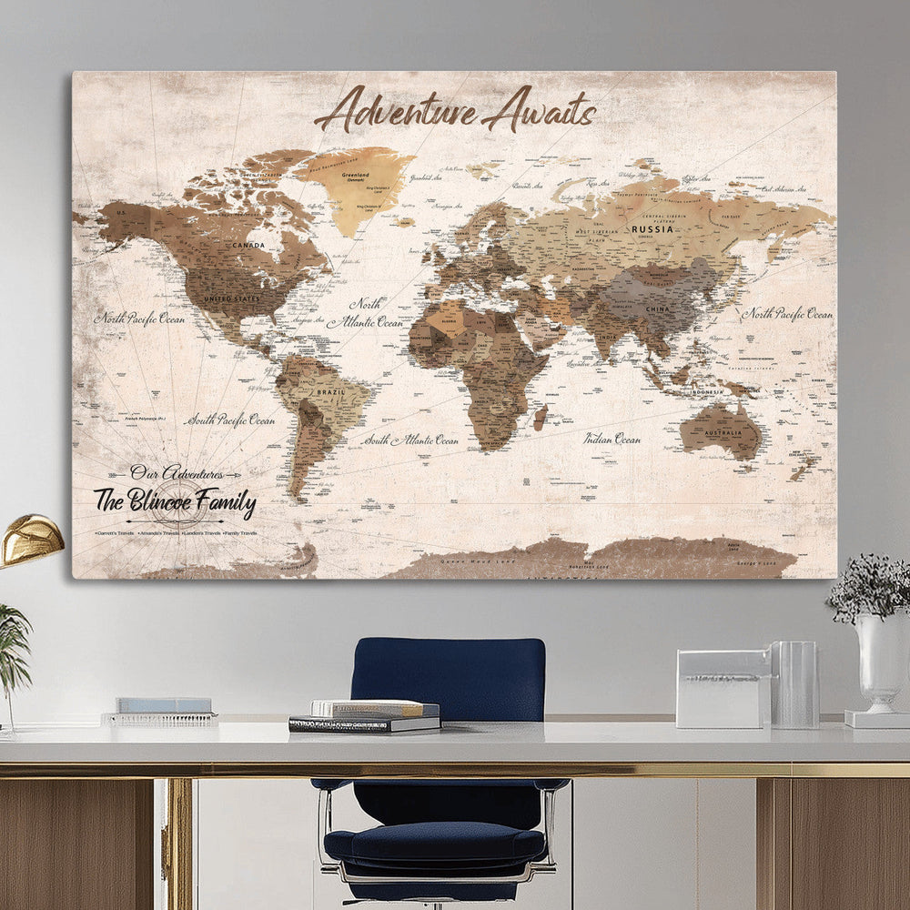 Custom Push Pin World Map Wall Art Canvas Print –