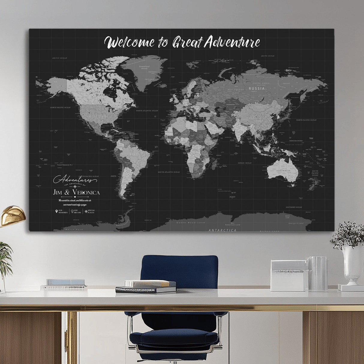 Custom World Map Canvas with Pins – Custom Framed Push Pin Maps - NEWMAP-21
