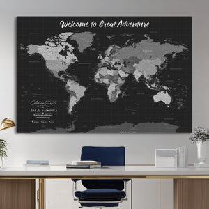 Custom World Map Canvas with Pins – Custom Framed Push Pin Maps - NEWMAP-21