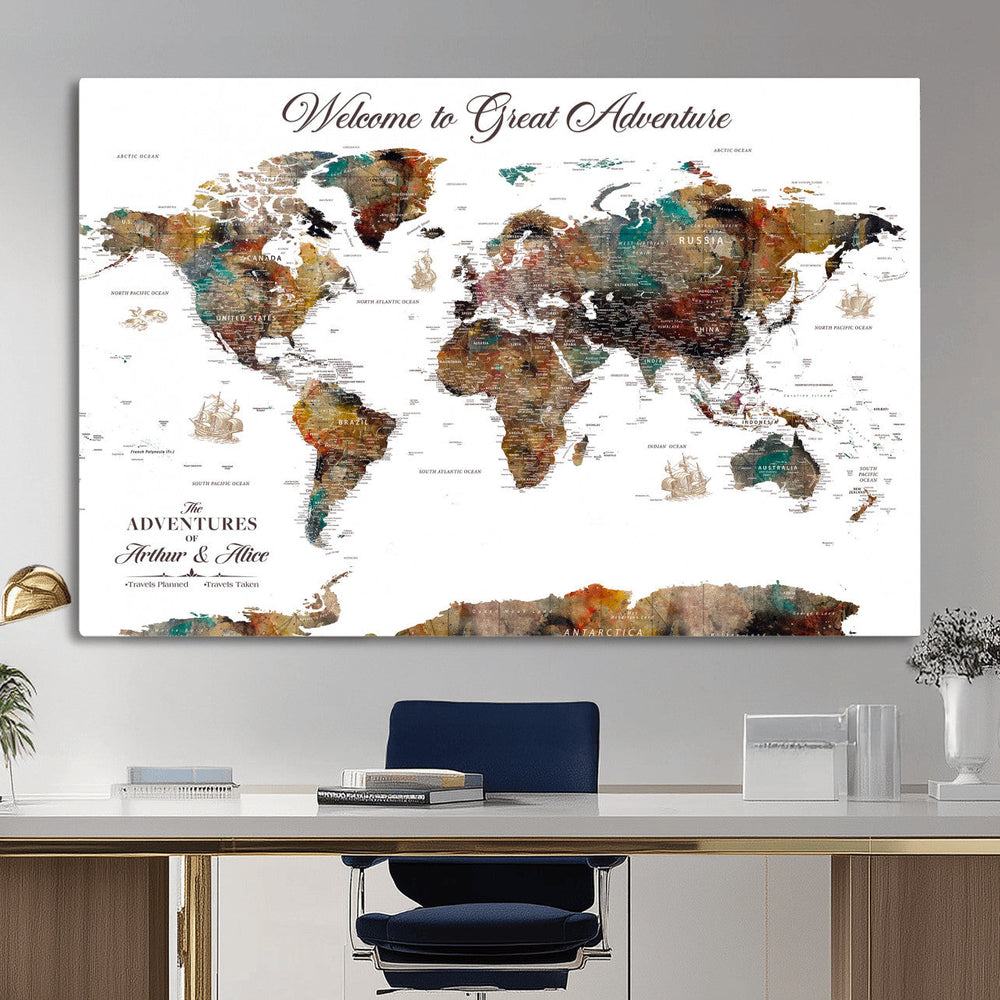 Customizable Framed World Map Canvas Print – Personalized