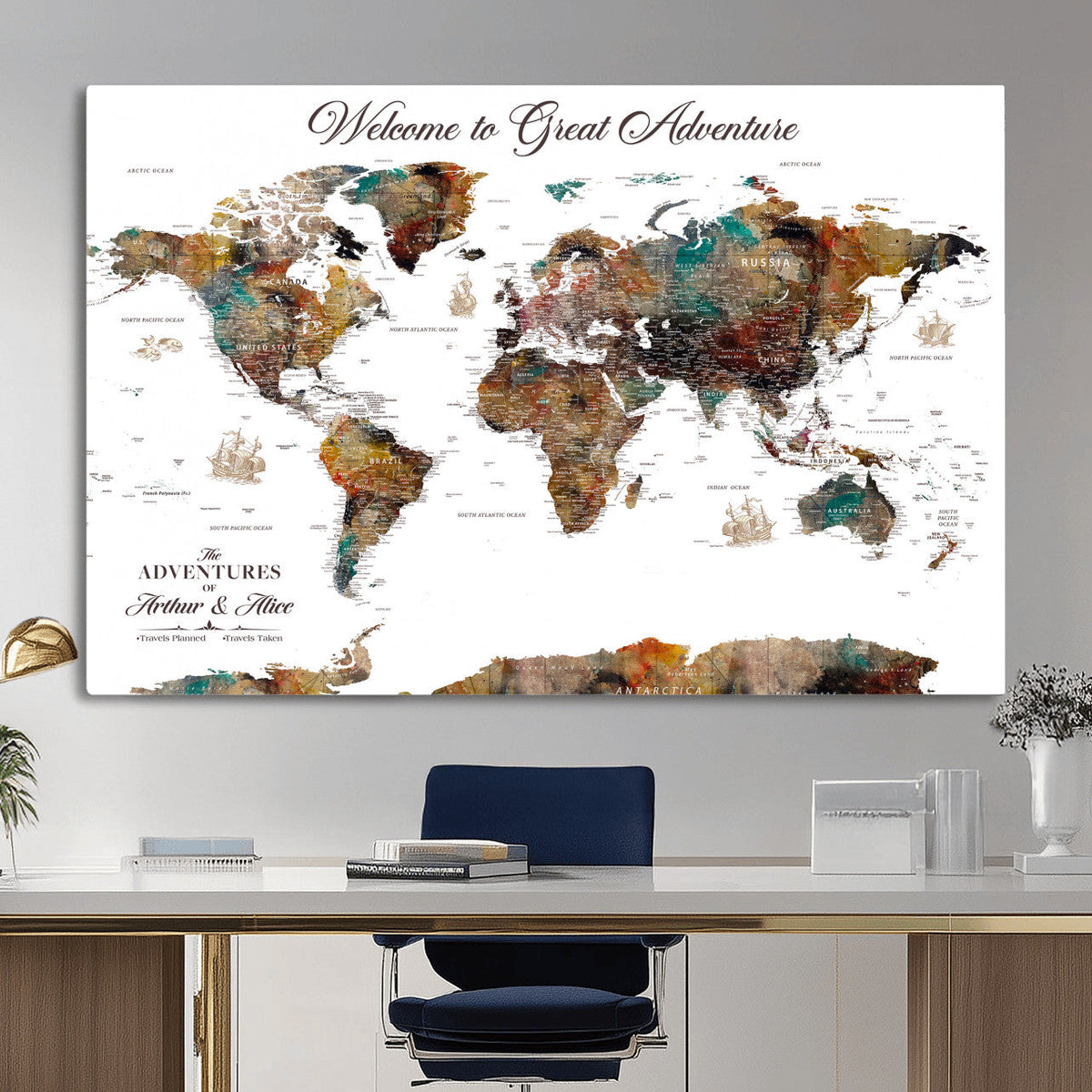 Customizable Framed World Map Canvas Print – Personalized
