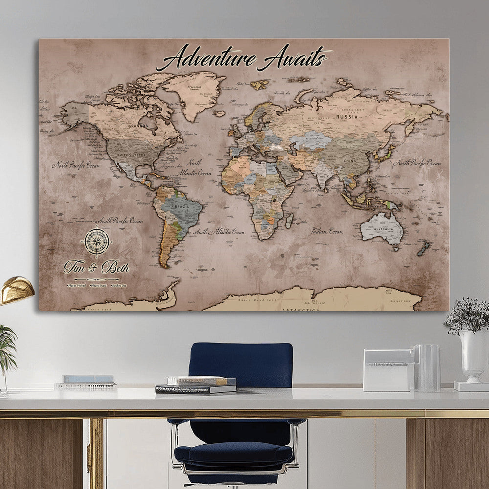 Custom Push Pin World Map Wall Art Canvas Print –