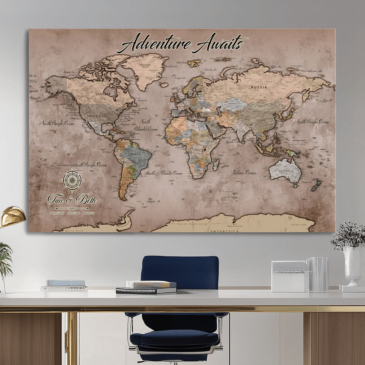Custom Push Pin World Map Wall Art Canvas Print –
