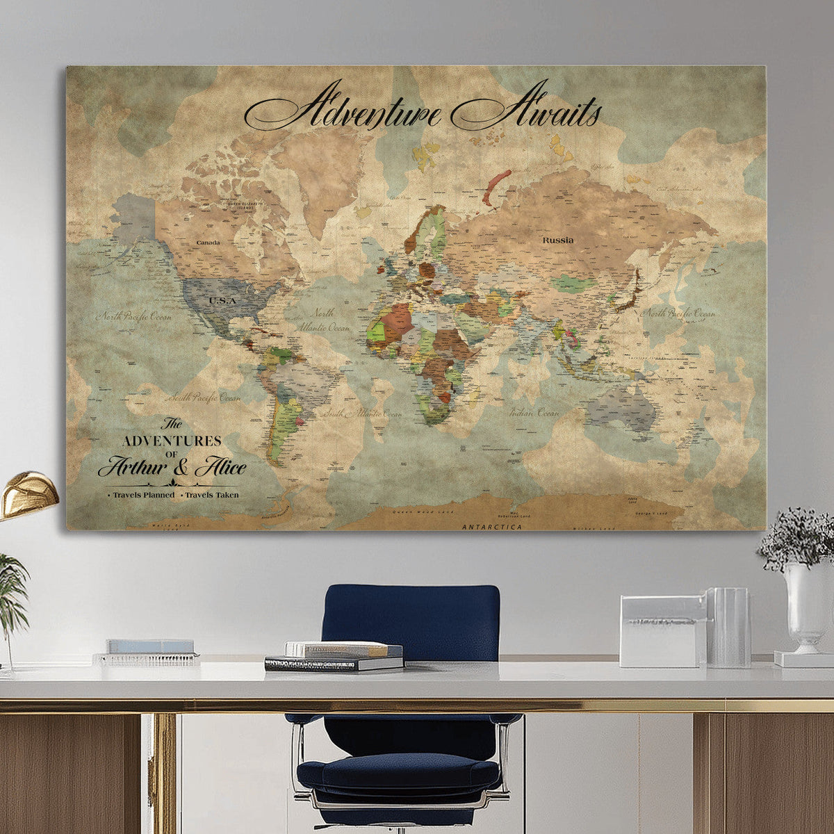 Customize Push Pin World Map Wall Canvas Print –