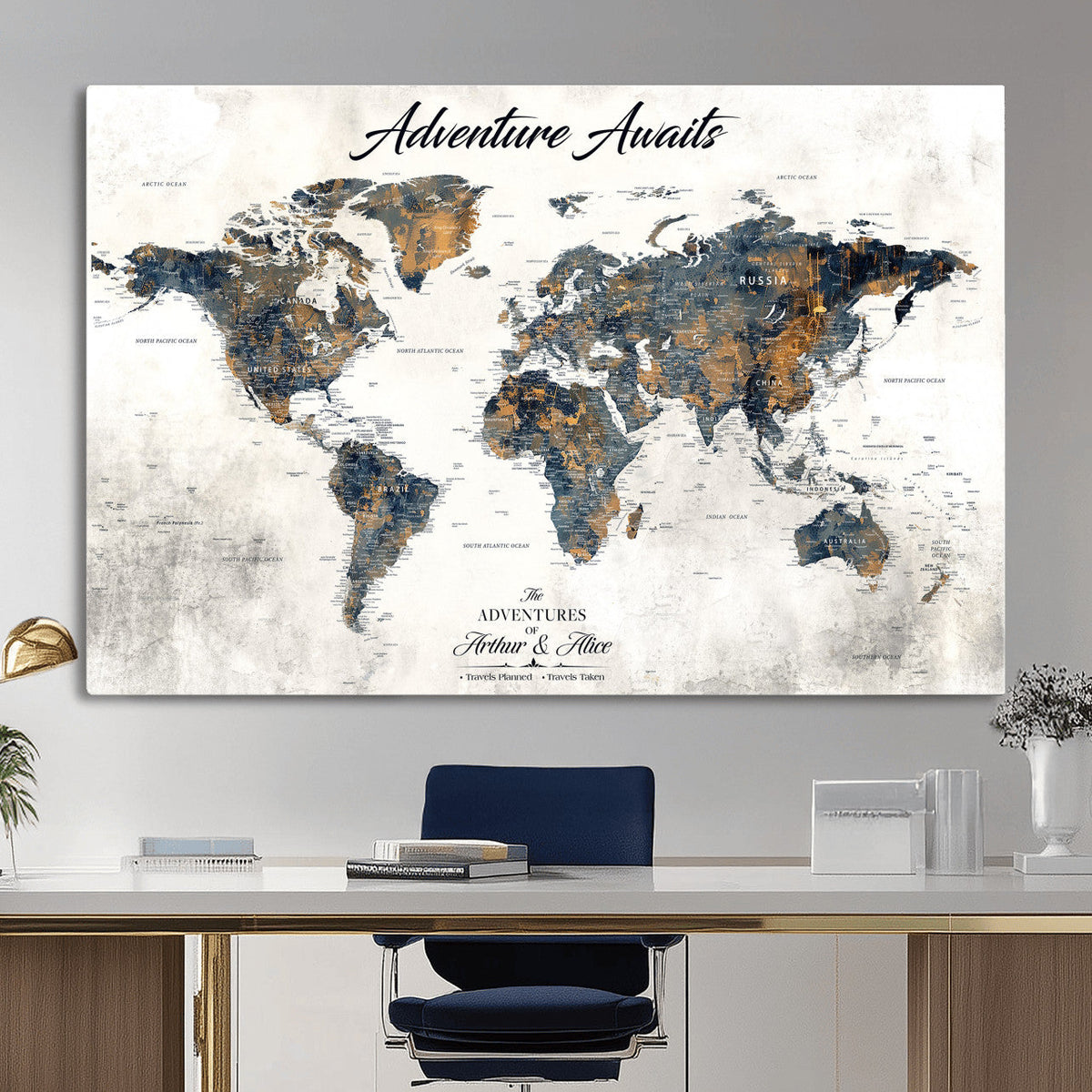 Custom Push Pin World Map Wall Art Canvas Print –