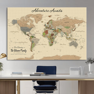 Custom Push Pin World Map Wall Art Canvas Print – Custom
