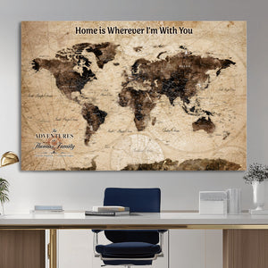 Personalized Framed World Map Wall Art Canvas Print – Custom