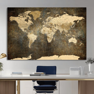 Large Framed Vintage World Map Wall Art Print for Home Wall