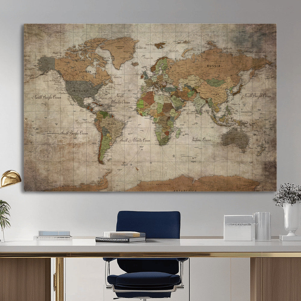 World Map Canvas Print – Framed Travel Map Wall Art for